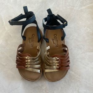 OshKosh B’gosh Sandals toddler baby size 6 shoes great condition navy gold tan